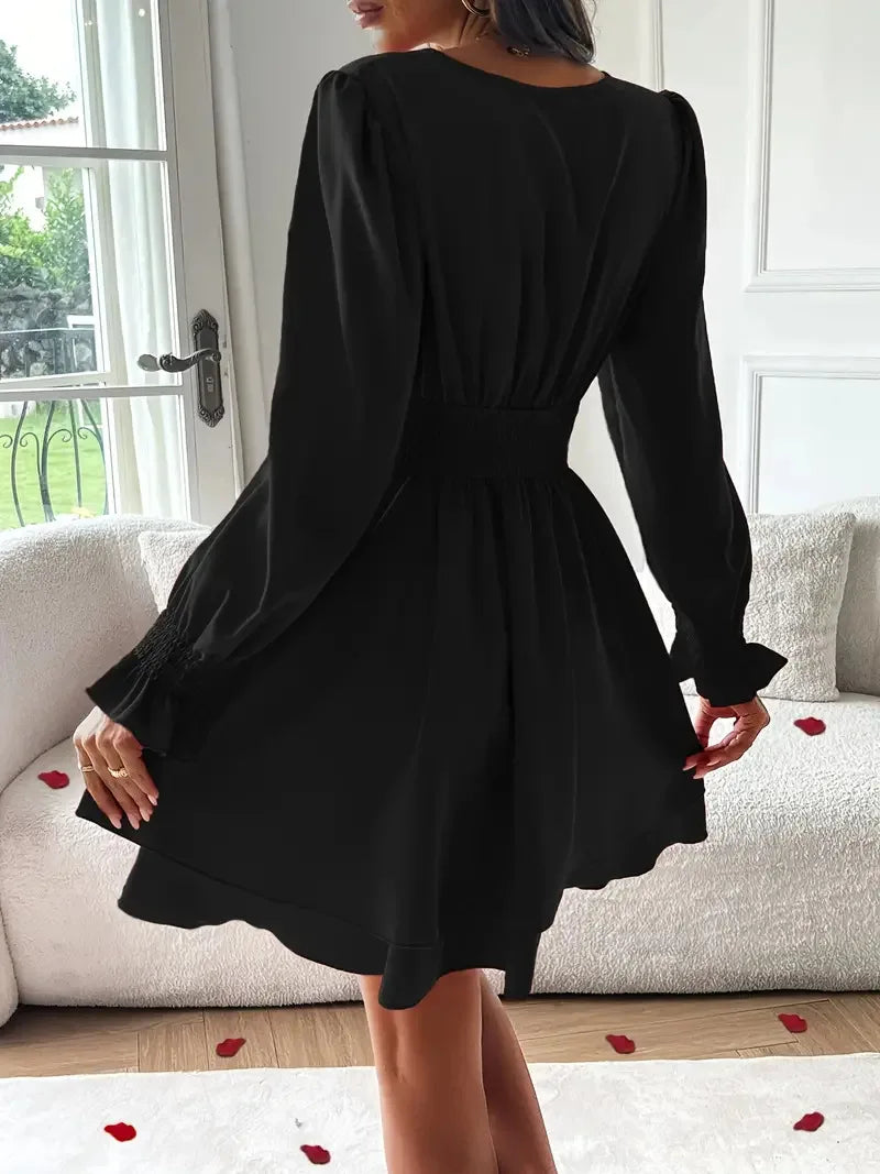 Dresses 2025 Woman Clothing V Neck Lantern Sleeve Wrap Mini Dress Ruched High Waist Elegant For Autumn Party Dress Vestidos