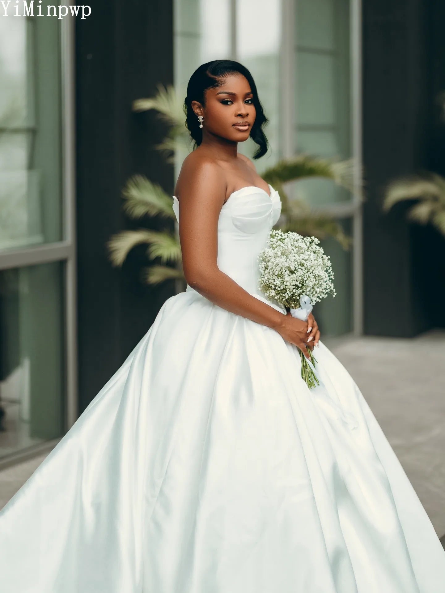 Simple White Wedding Dresses for Bride Sweetheart Drop-Waistline Corset Satin Summer Africa Bridal Ceremony Gown Customized