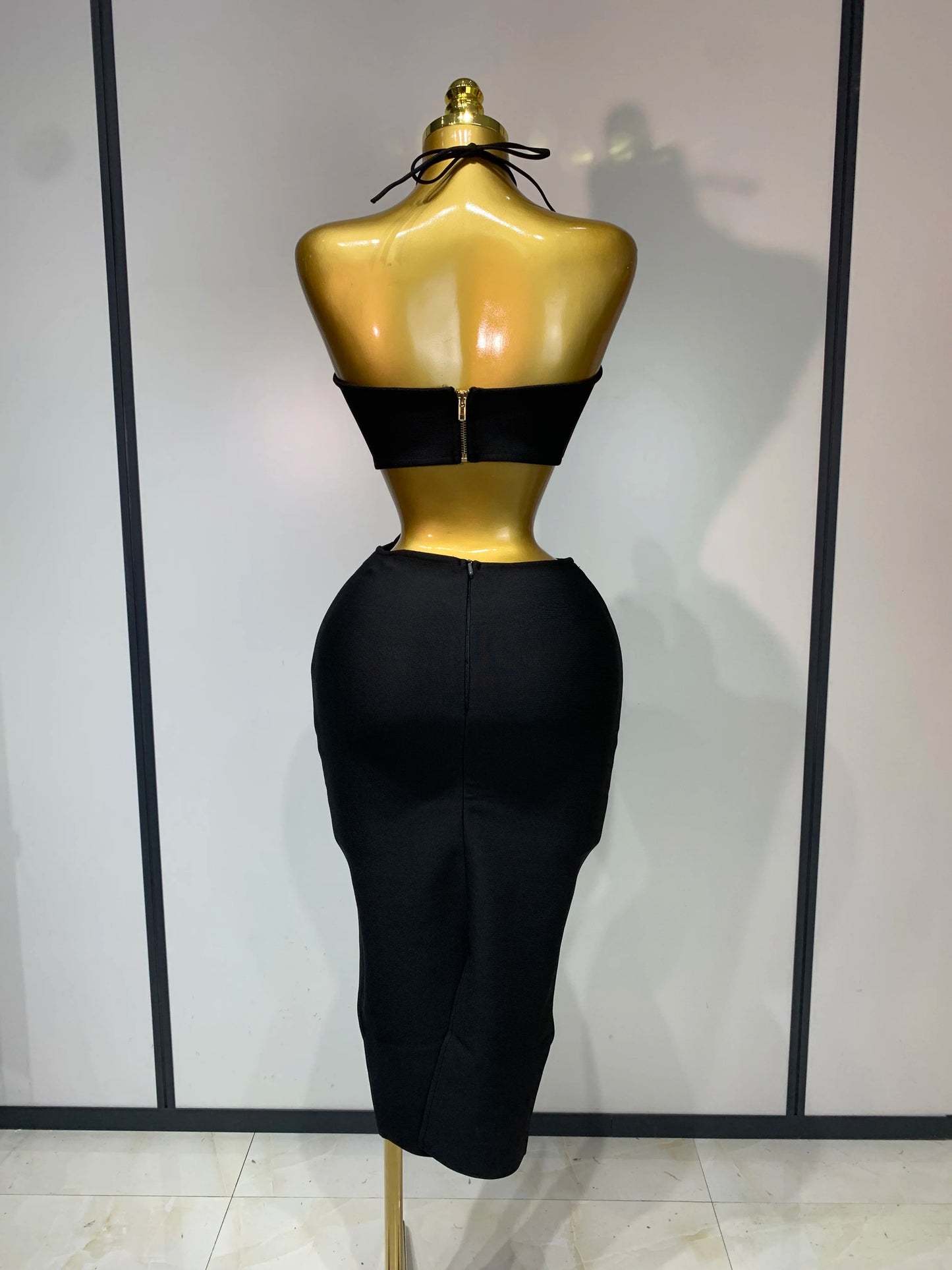 Women Sexy Halter Backless Black Bodycon Midi Bandage Dresses Elegant Evening Club Party Luxury Birthday Cocktail Prom Gown