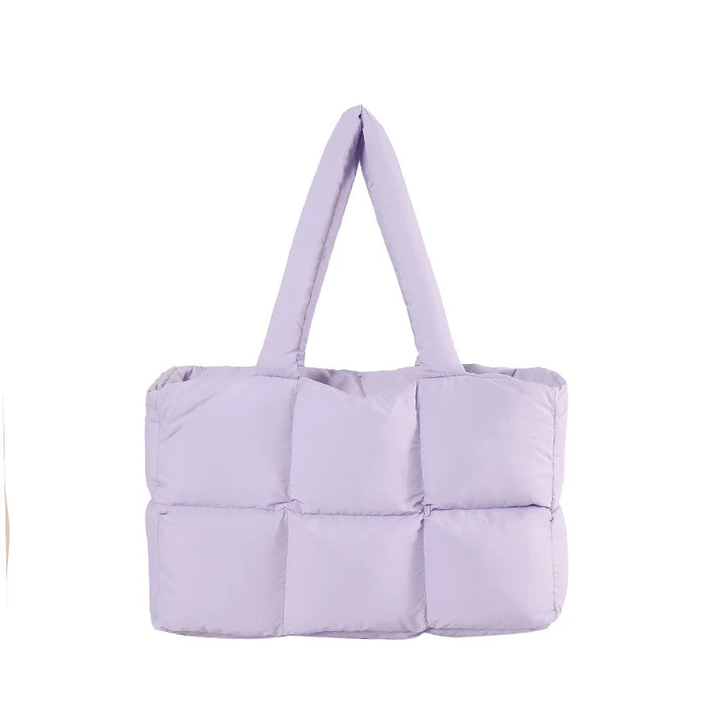 Women Tote Handbags Quilted Plaid Bag Retro Trendy Checkered Waterproof Shoulder Bag Solid Color Winter Soft Large Capacity Bags