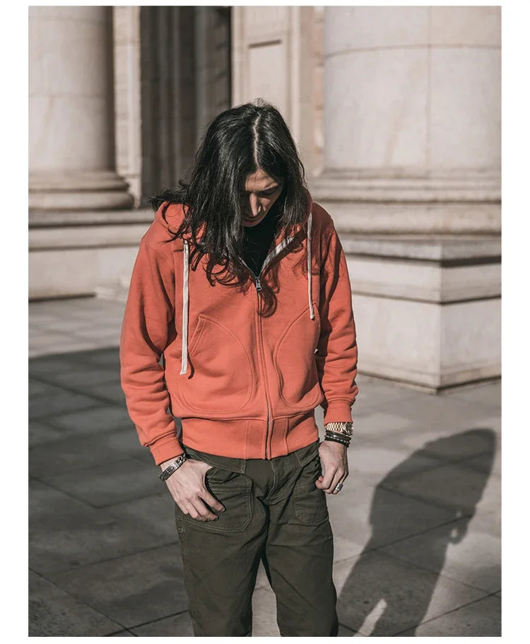 Non Stock Men's Zip Up Hooded Sweatshirt Heavyweight Solid Color Hoodies Thick