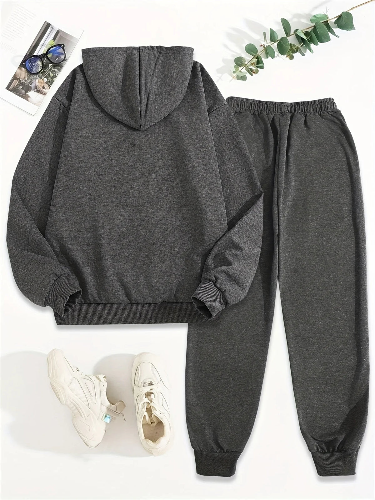 women Hoodies+sweatpant set Hip Hop Street Casual Printed Hoodie Oversize Loose New Sweatshirts Autumn Warm Fleece Clothing