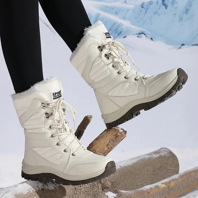 Winter Women Snow Boot High-top Waterproof Ankle Boots Ladies Thick Plus Warm Snow Hiking Boots Outdoor Cotton Shoes Sneakers