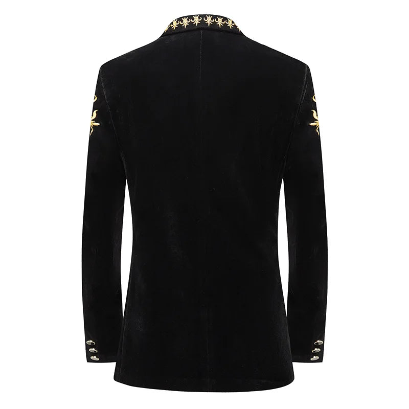 New Men High Quality Golden Velvet Embroidered Suit Slim Fit Jacket Fashion Homme Wedding Prom Party Luxury Dress Blazers
