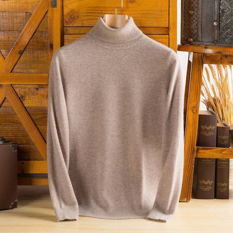 Men's 100% pure Cashmere Sweater High Lapels Pullovers Knitted Wool Winter New Tops Long Sleeve High-End Jumpers