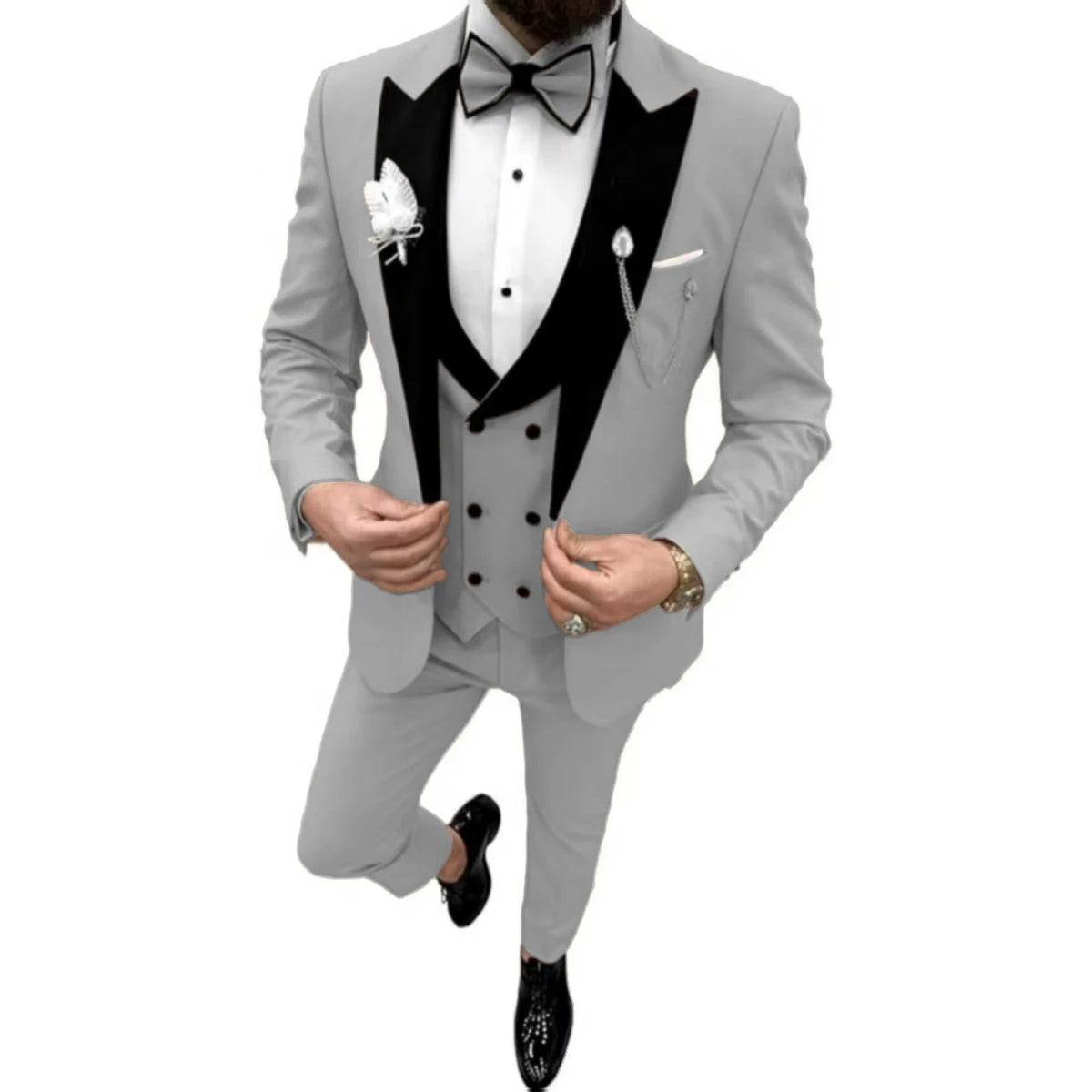 Elegant Men Suit Customized 3 Piece Blazer Vest and Pants Set Tuxedo Suits for Men Velvet Peak Lapel Formal Men Suit for Wedding