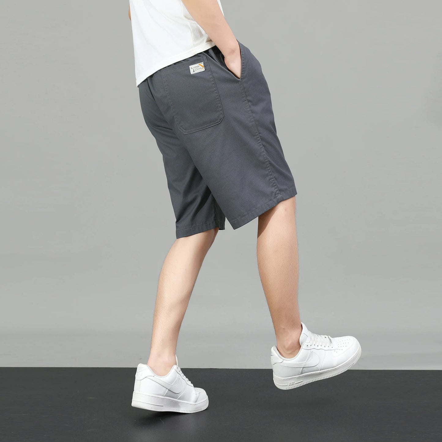 Zipper Pocket Workwear Shorts Mens Knee Cargo Pants 2026 Summer Cotton Shorts Men Climbing Jogger Elastic Waist Sports Work Wear