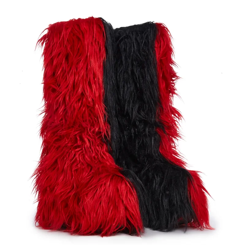 Hot Sale Ins Fashion Long Women Furry Boots Winter Knee Length Keep Warm Ladies Snow Boots