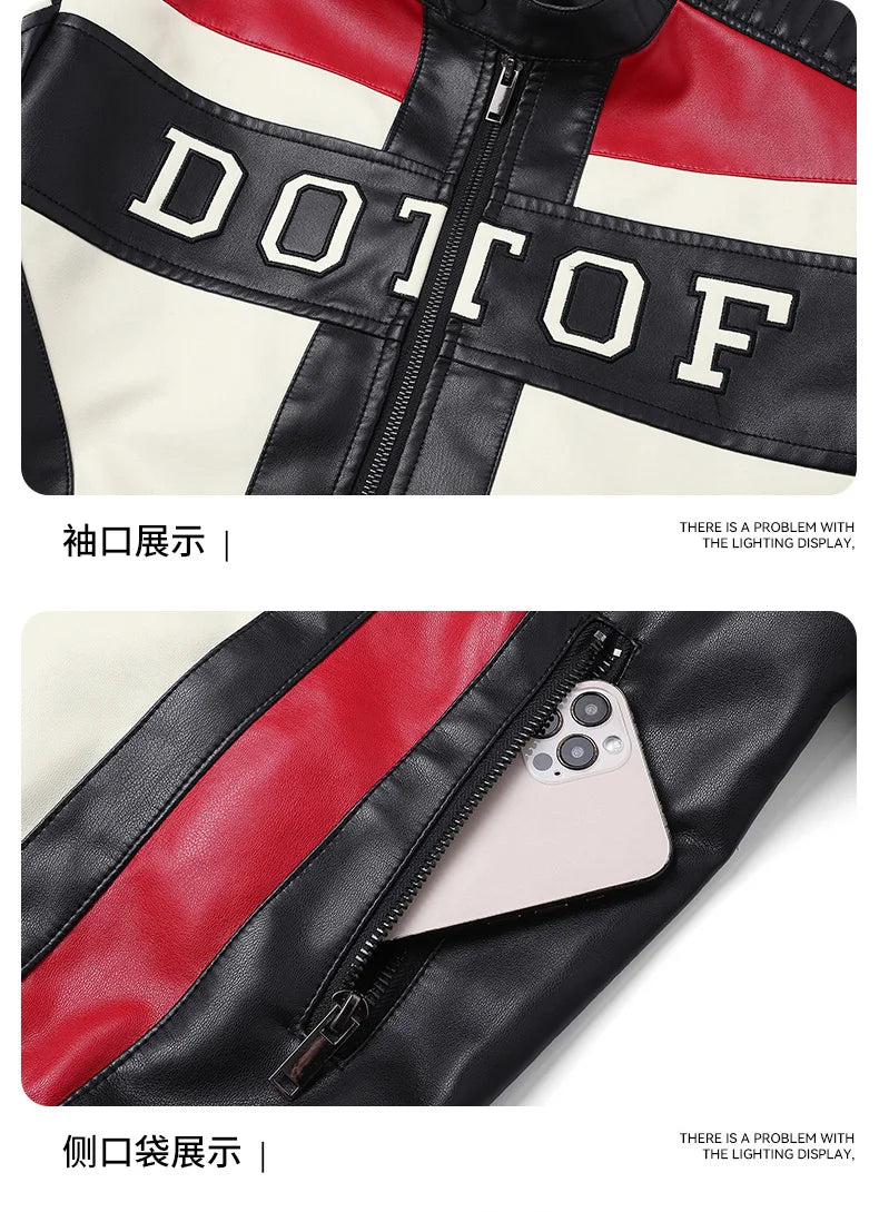 High Street Men's Vintage Biker Leather Jacket Autumn Winter Retro Stand Collar Motorcycle PU Coat Warm Windproof Casual Jacket