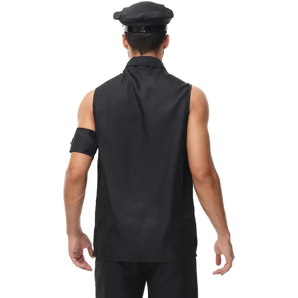 Adult Man America U.S. Police Costume Top Shirt Men Cop Cosplay Halloween Clothing Set