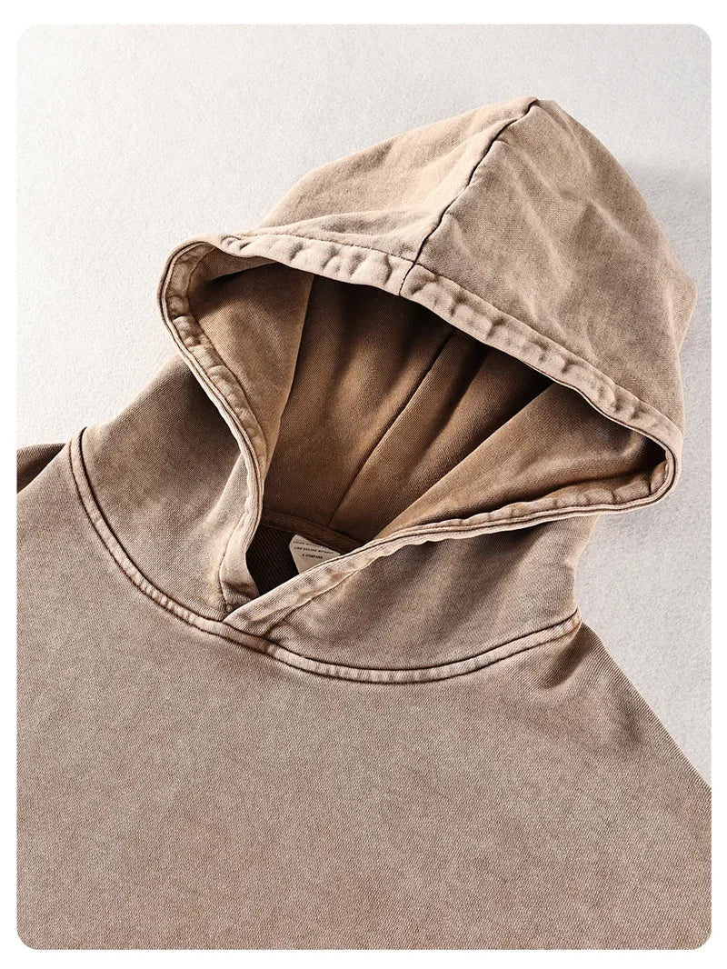 2024 Autumn Winter Men 420gsm Hoodies Streetwears High Street Heavy Weight Washed Cotton Sweatshirts Brand Tracksuit