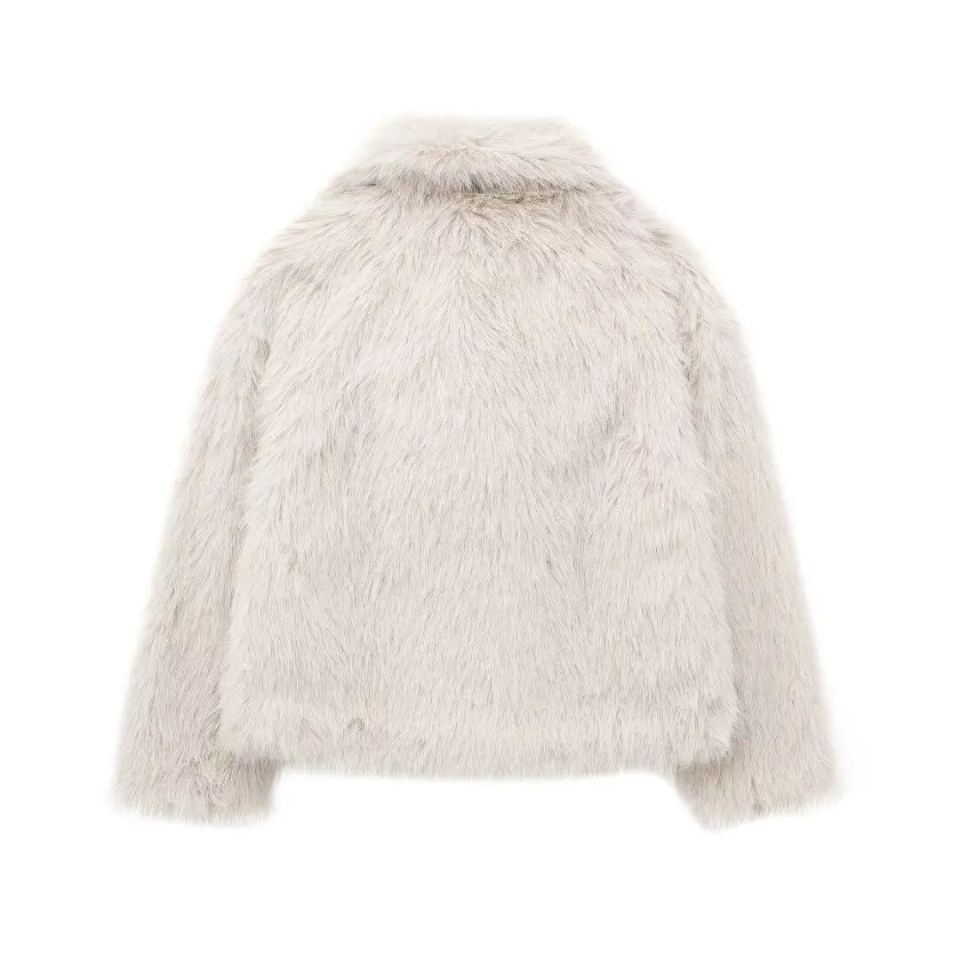 HH 2025 Winter Coats For Women New Artificial Fur Effect Loose Cropped Coat Female Versatile Streetwear Women's Cardigan