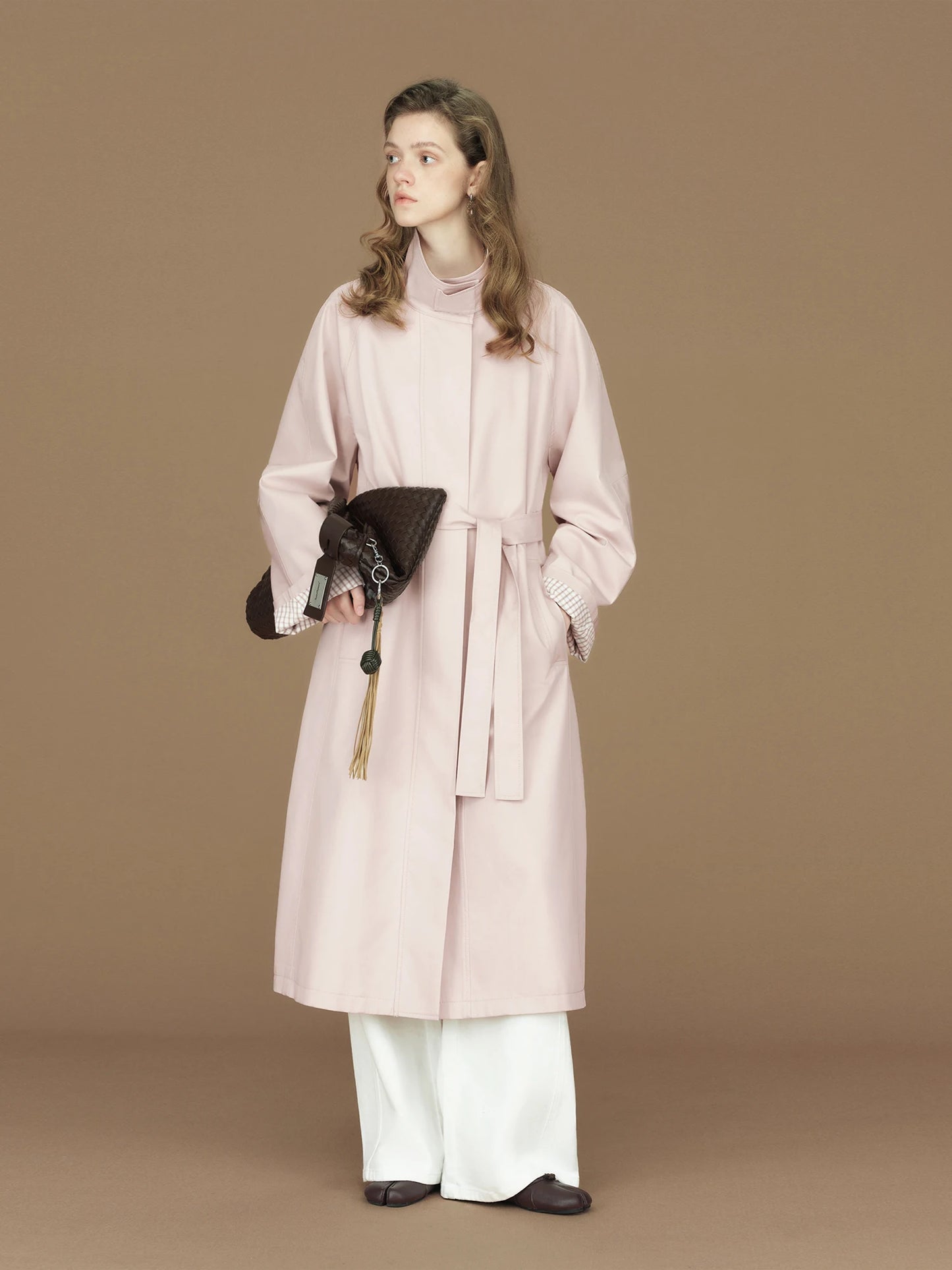 FSLE 2026 Womens British Trench Coat Contrast Cuff Stand Collar Heritage Workwear Style Pink Black Khaki Short Long Trench Coat