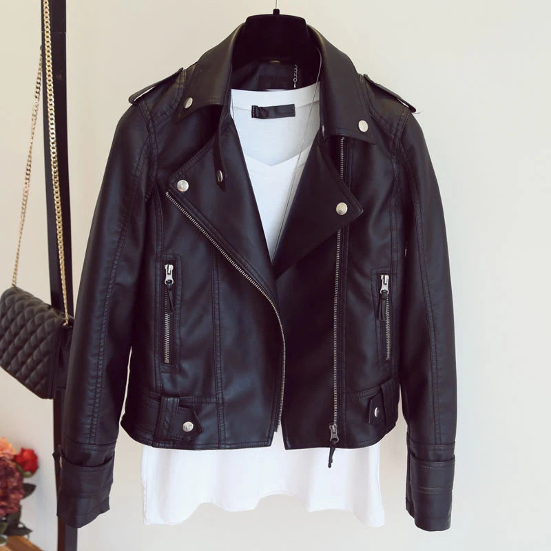 Black Faux Leather Jacket Women Y2K Retro Moto Biker Windproof Pu Leather Jackets Korean Street Cropped Outerwear Woman Clothes