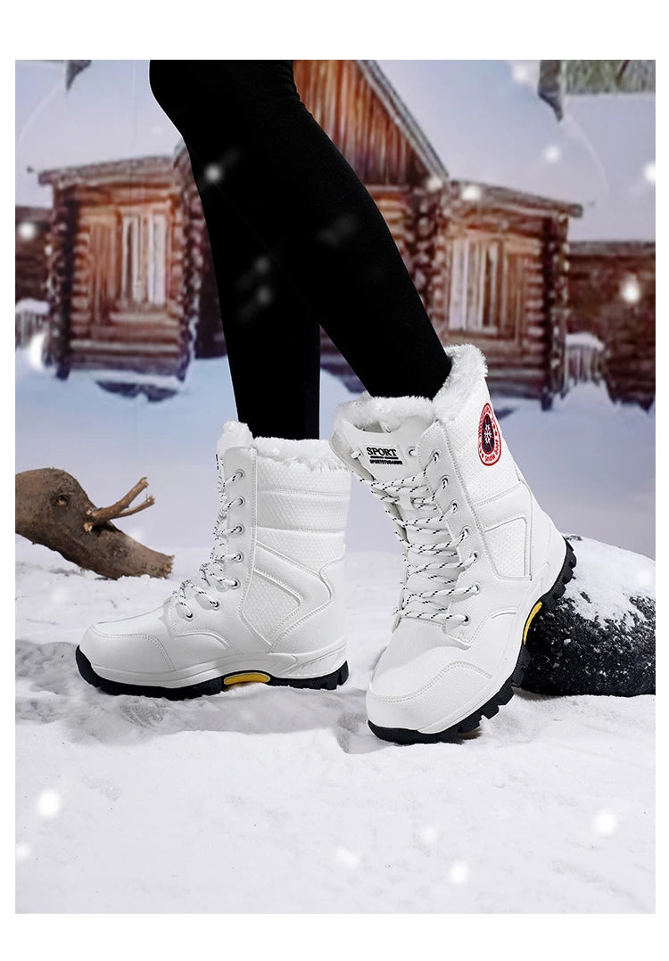 2025 new winter warm plush lined snow boots women's outdoor waterproof and non-slip plush cotton boots comfortable platform shoe