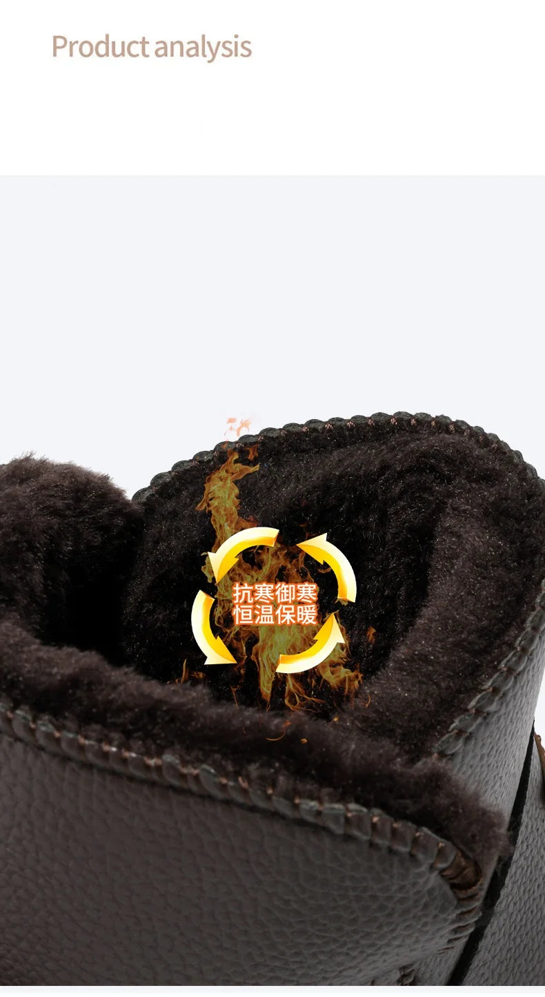 Couple Style Men's and Women's High-Top Leather Waterproof Snow Boots Plus Velvet Warm Boots and Cotton Shoes