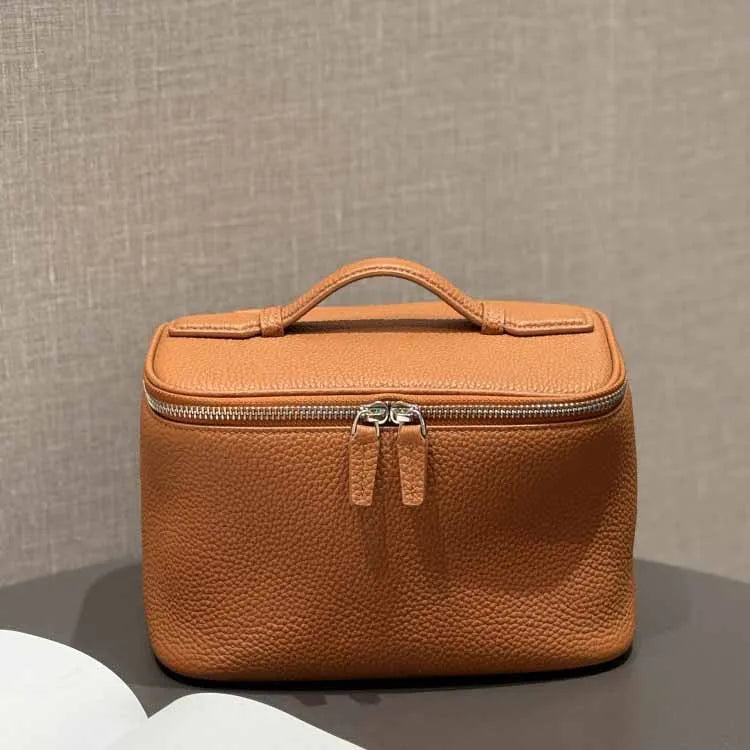 Firstgrain Cowhide Himalayan Crocodile Pattern Vanity Case Genuine Leather Square Portable Large-Capacity Hand-Held Cosmetic Bag