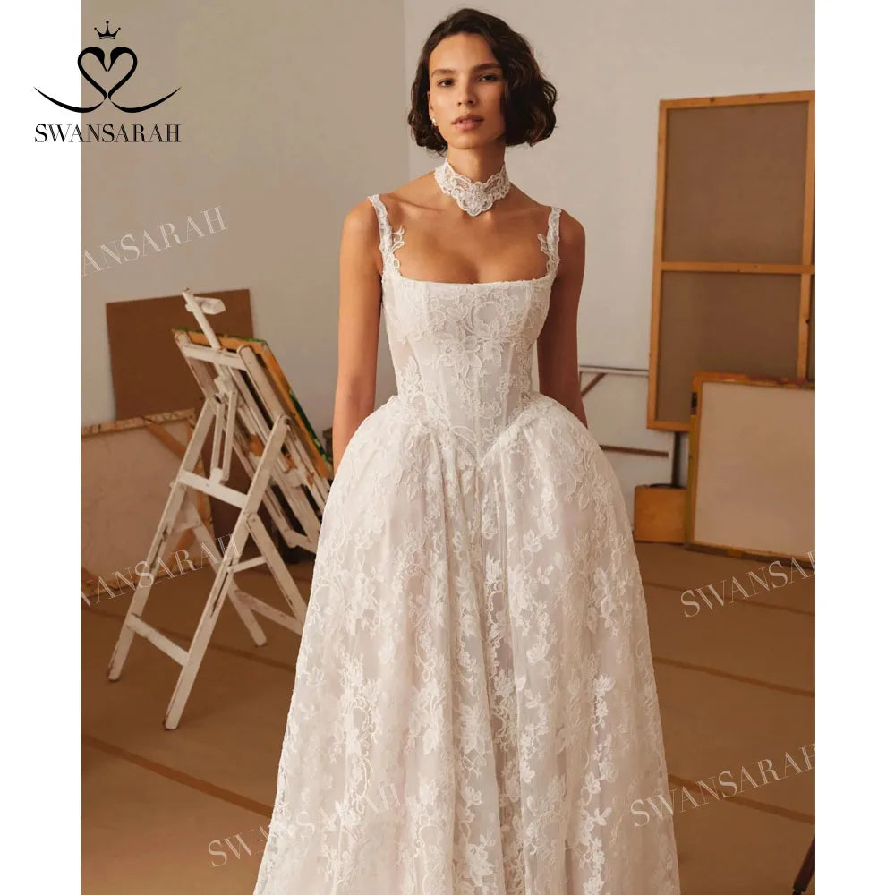SwanSarah Luxury Sleeveless Wedding Dress 2027 Appliques Sweetheart Lace A-Line Princess Bride Gown M557 Custom Vestido De Novia