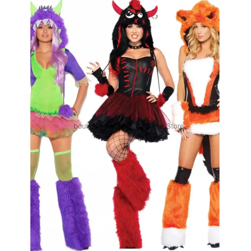 Halloween Cosplay Deluxe Plush Monster Animal Costume Adult Fox Cat Girl Cosplay Costume Halloween Costumes Women Fancy Party