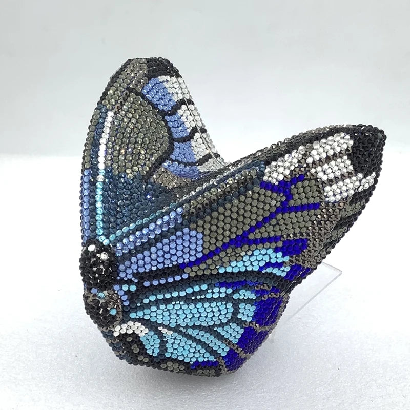XIYUAN Butterfly Shaped Crystal Evening Bags Women Sparkling Rhinestone Clutch Purse Wedding Party Bridal Handbag Black Diamonds