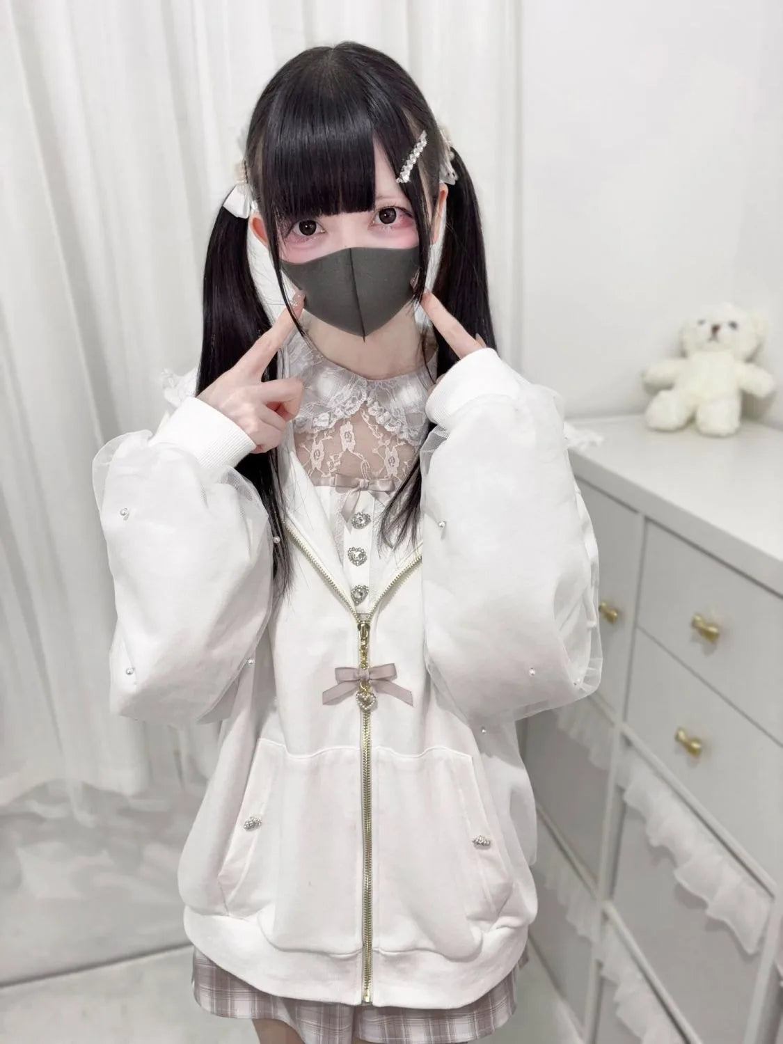 Vintage Japanese Subculture Jirai Kei Jacket Women Y2K Coat Lace Rabbit Ears Hoodie Gothic Sweatshirt Harajuku Halloween Cosplay