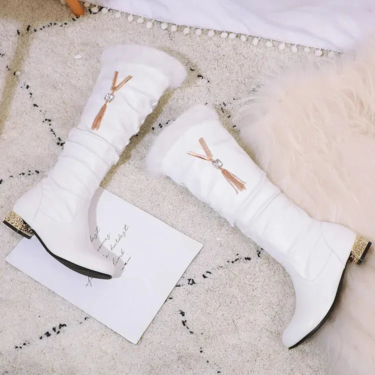 Winter Warm Knee High Boots Women Platform Wedges High Heels Snow Boots Slip on Winter Ladies Shoes White Black Pink 2025