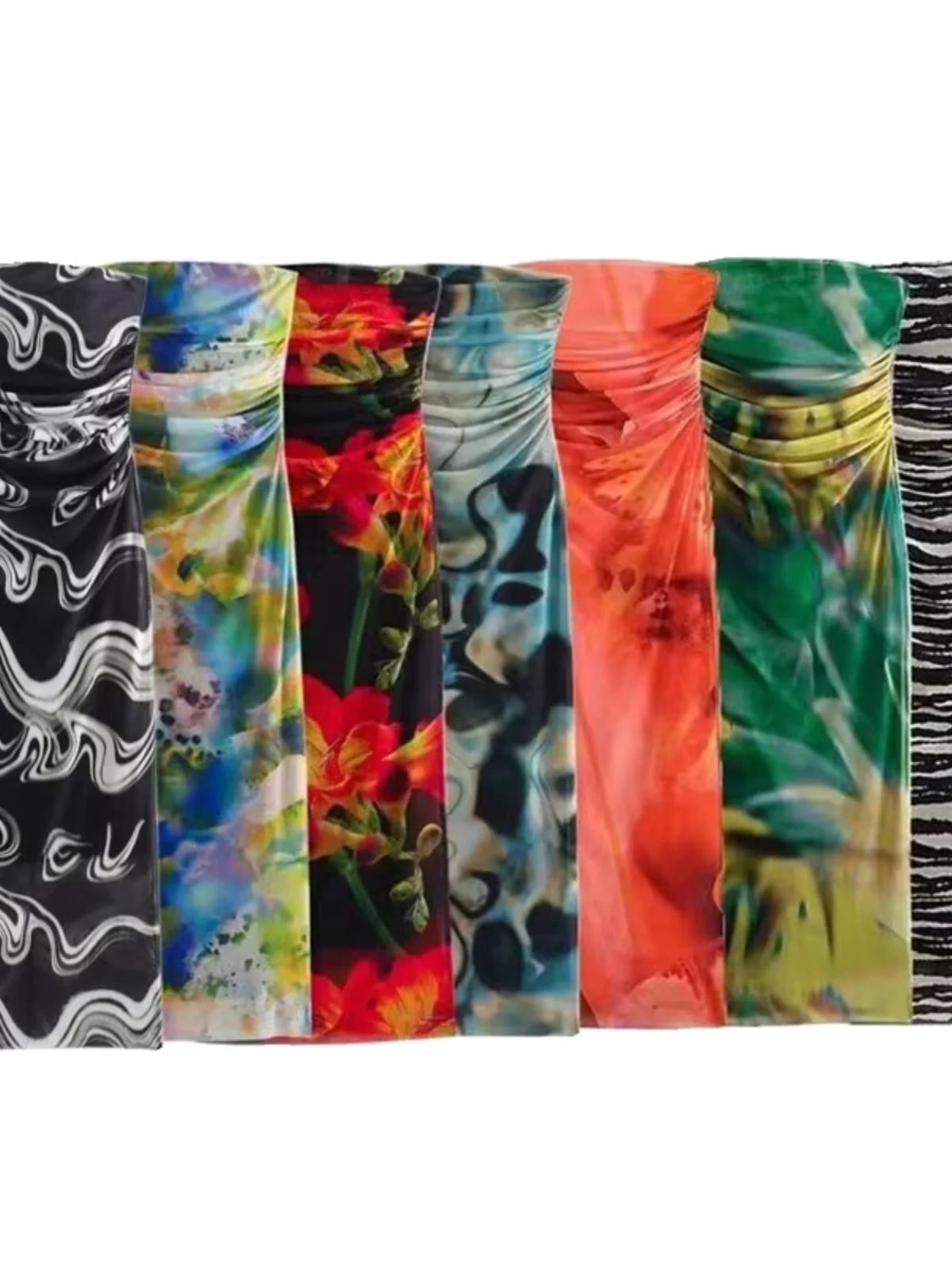 Sexy Strapl Pleated Slim Fit Print Dr Street Sle One oulder Net Wrap around Bodycon Long Skirt for Women Summer 2024