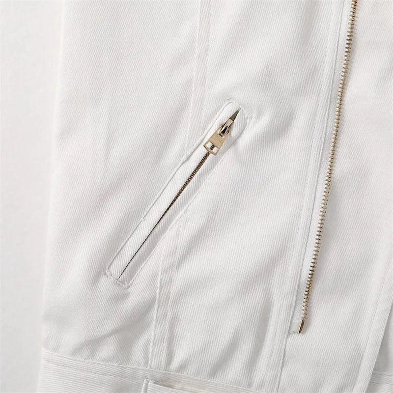 2025 New Women's Denim Tank Top Jacket Fashion Spring Summer Zipper White Sleeveless Tank Tops Female Jeans Coat