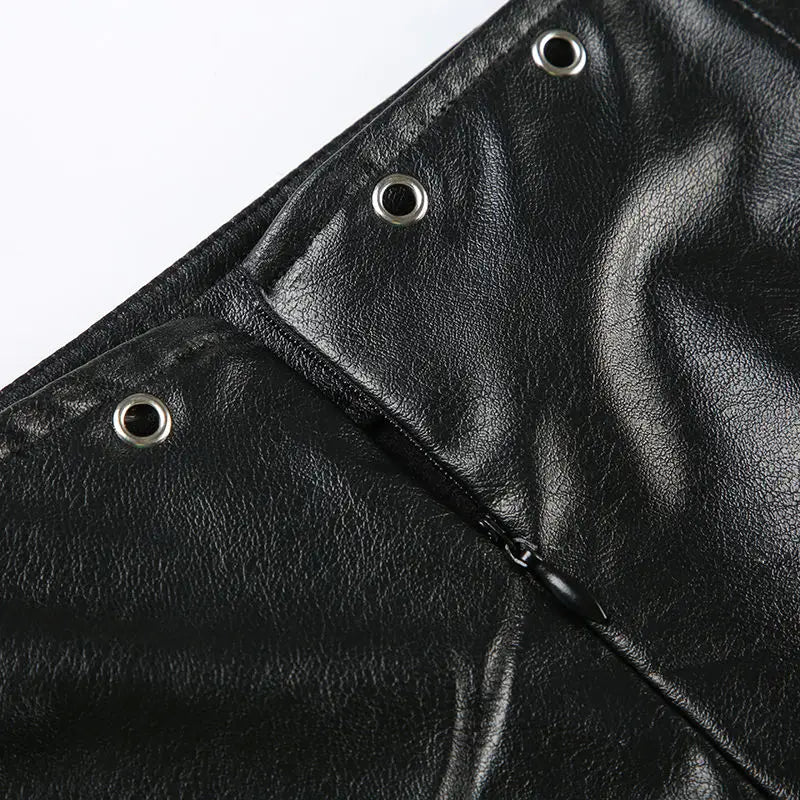 Punk Rock Leather Mini Skirt Women Y2K Studded Low Waist Bodycon Pencil Skirt Edgy Biker Chic Vintage American Retro Hot Sale