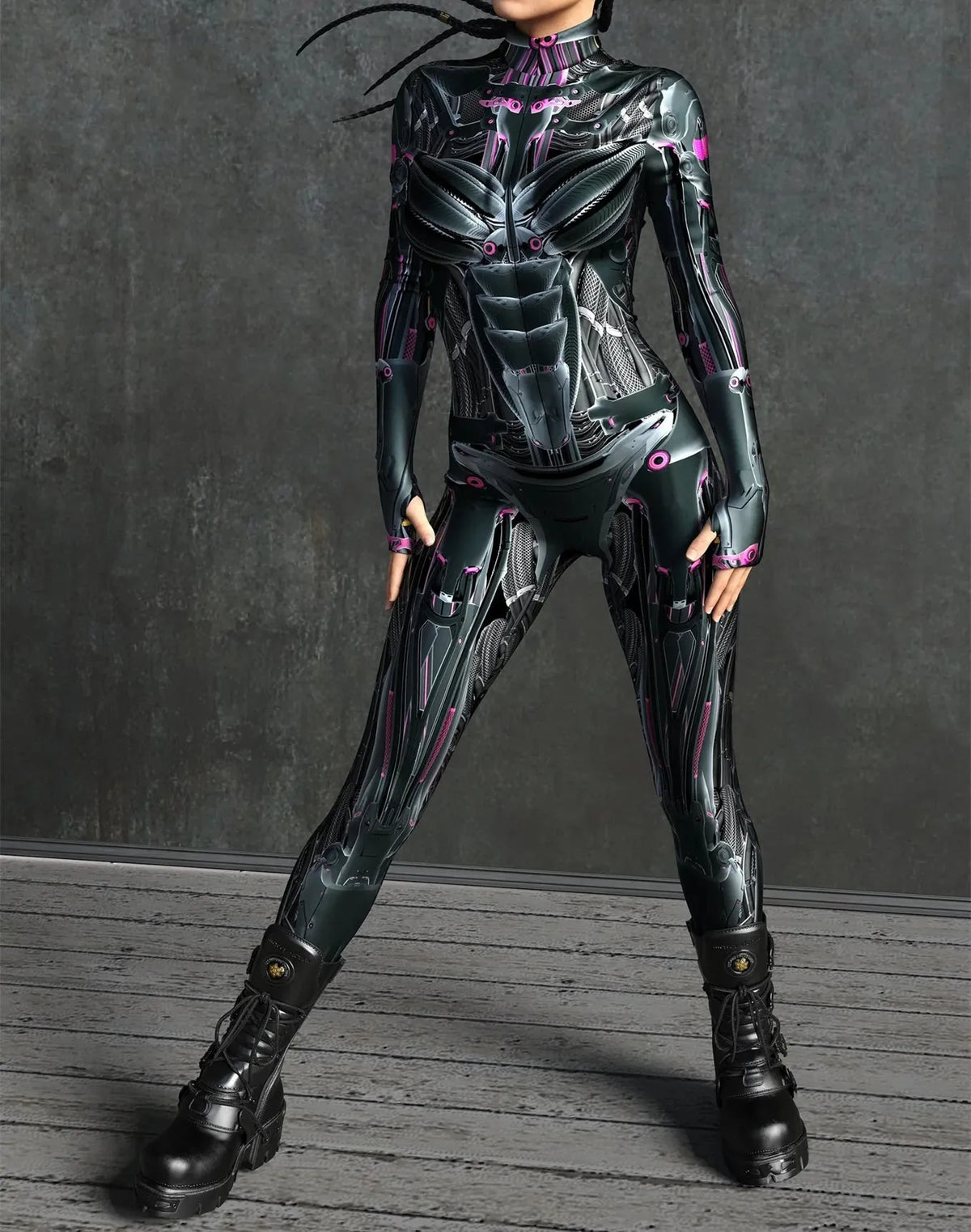 Women's Gothic Y2k Sexy Cool Dark Skull Suit Mechanical Armor Bodysuit Role Play Suit Robot Costume Party Performance Tights