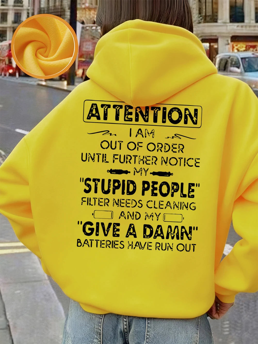 Attention Funny Phrases Prints Hoodies Women Winter Fleece Warm Pullover Loose Pocket Sweatshirt Casual Sporty Woman Clothes