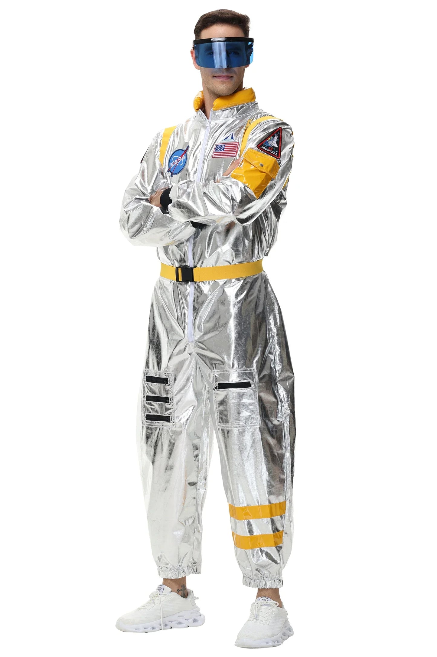 Adults Silver Astronaut Costume Space Suit Men Women Couple Jumpsuit Cosplay Halloween Carnival Party Dress Up