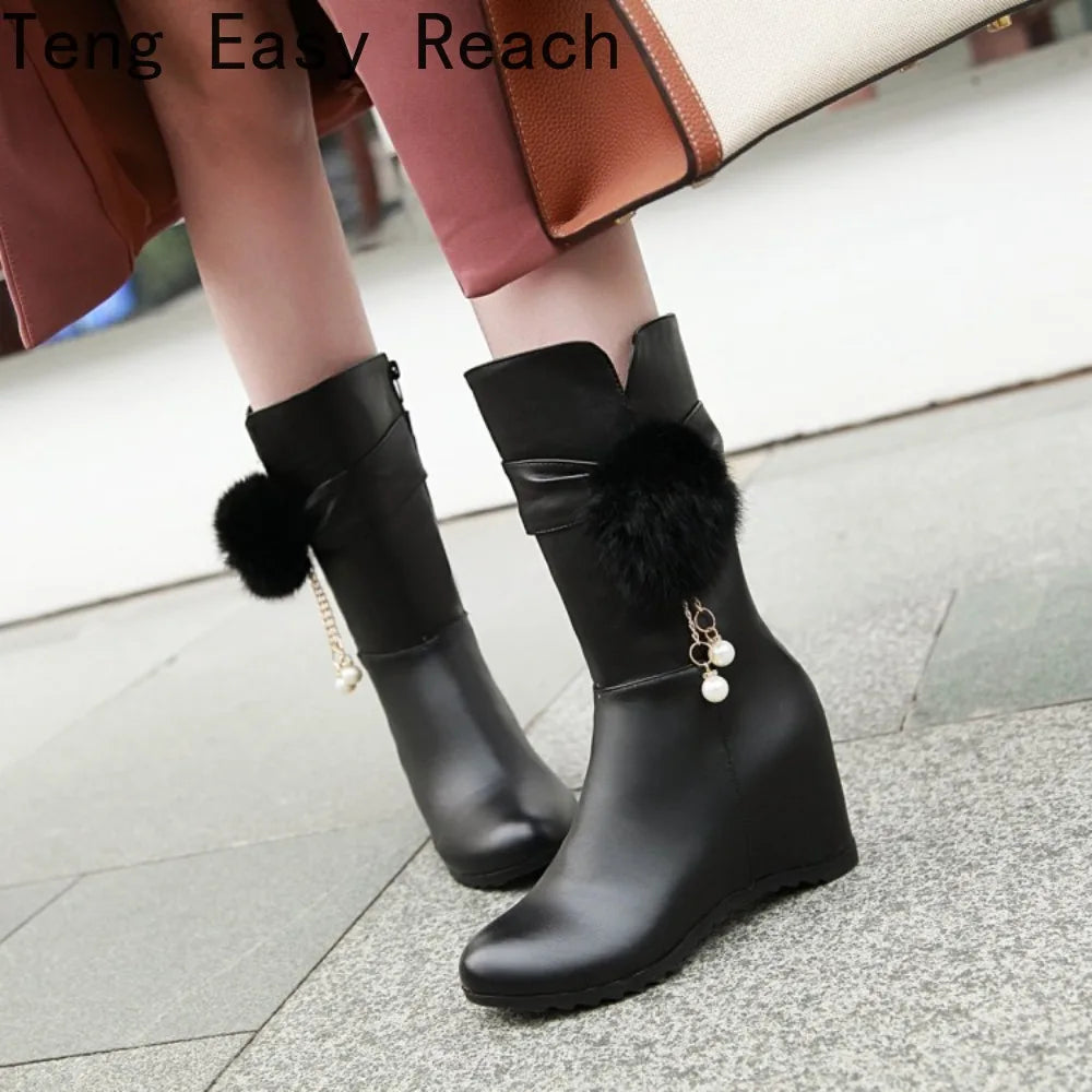 Women Snow Boots Autumn Winter Keep Warm Fur Wedges Increasing Faux Suede Round Toe White Princess Boots New 2026