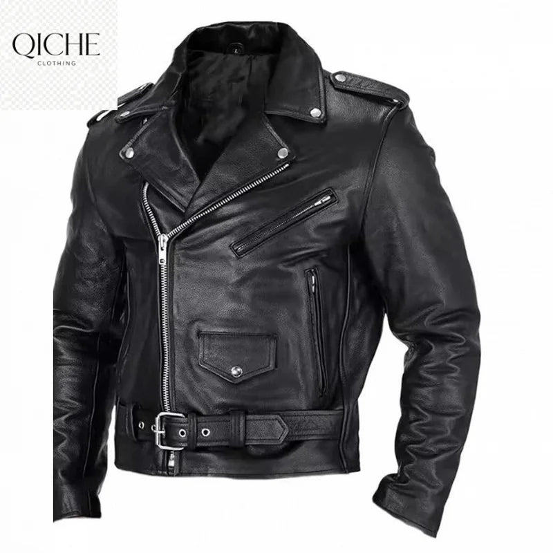 QICHE Men's Leather Jacket 2026 Slim PU Motorcycle Style Men's Jacket Fashion New Long Sleeve Casual Outerwear Coat For Men