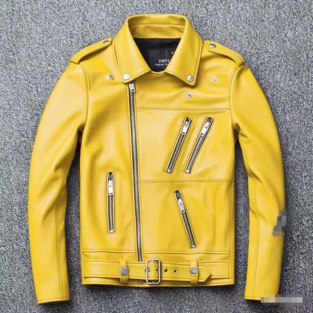 Winter and Autumn Men's Oversized Button-down PU Leather Coat with Multiple Zippers Polo Jacket, with Many Zippers