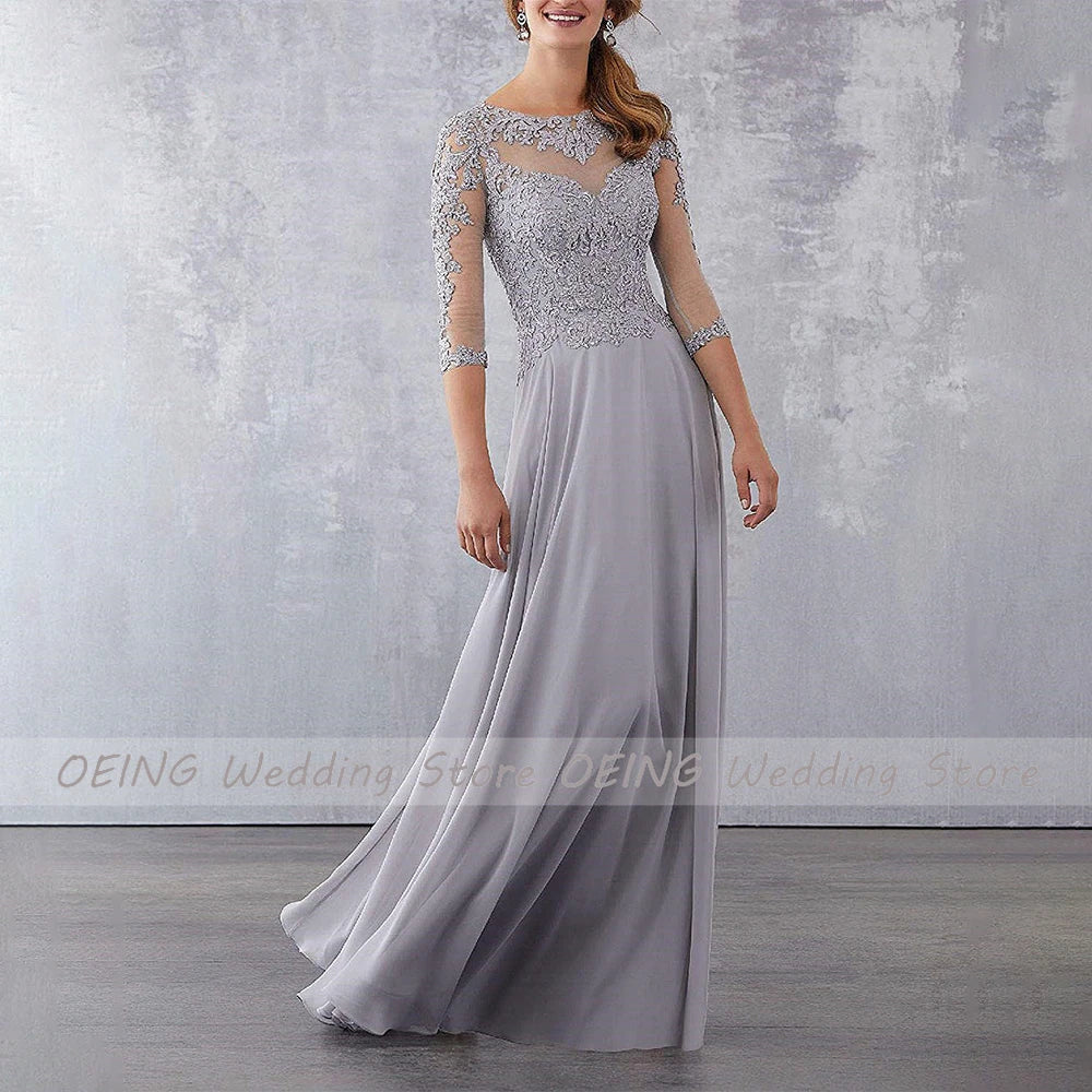 Customized Mother of the Bride Dresses for Weddings Lace Applique Wedding Guest Gowns for Women A Line 3/4 Sleeves Evening Dress