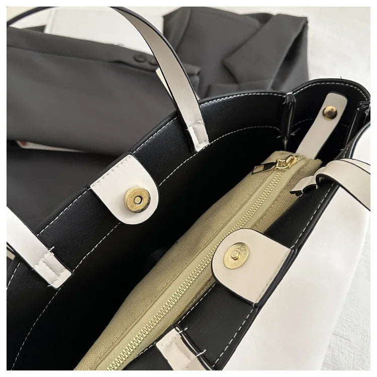 Solid Color Soft Leather Handbag Women Single Shoulder Tote Bag, Large Capacity Commuting Set Handbags Shopping Cross Body Bags