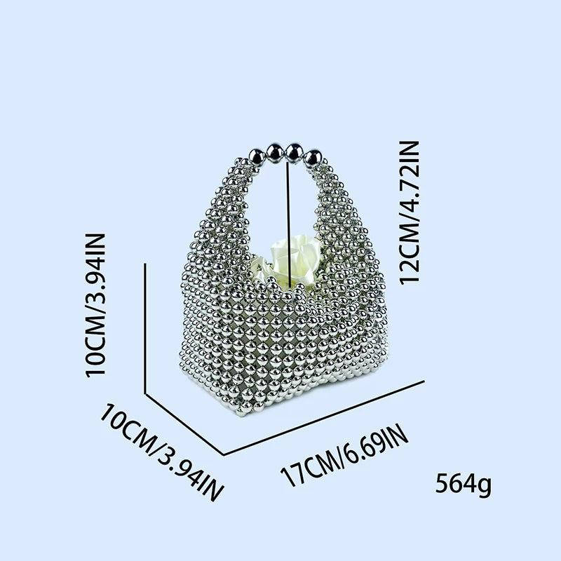 European and American high-end texture handmade silver beaded pillow bag, banquet bag, fashionable and versatile