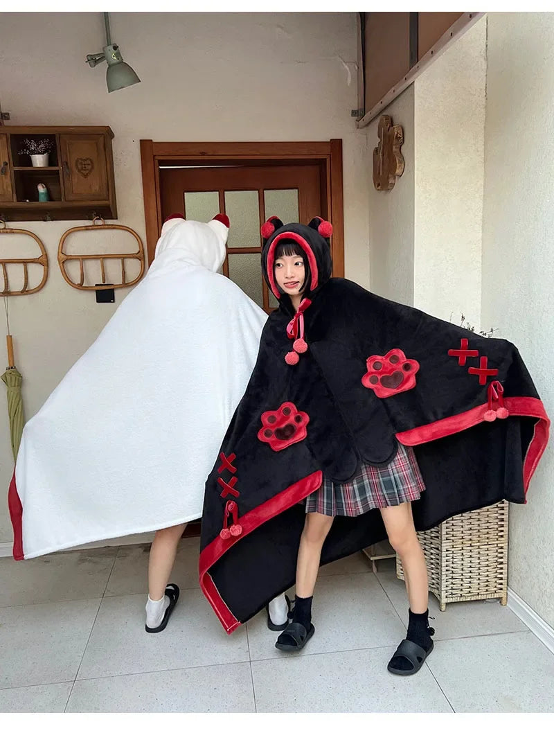 Kawaii Cartoon Bat Y2k Cute Blanket Plush Pajamas Anime Cosplay Cape Costume Halloween Theme Party Women's Hooded Cape 2025 New