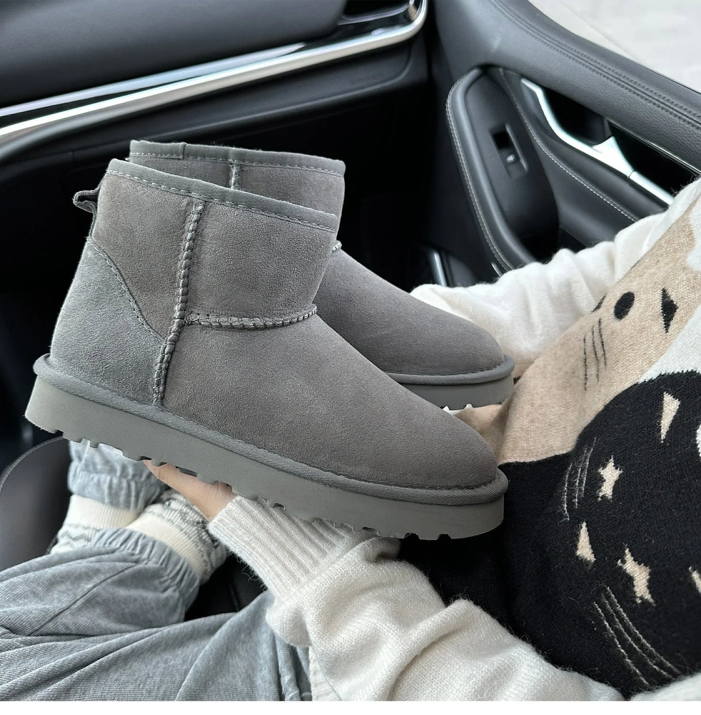 5854 men's and women's sheepskin and wool snow boots, integrated fur and leather, winter thick and warm women's boots