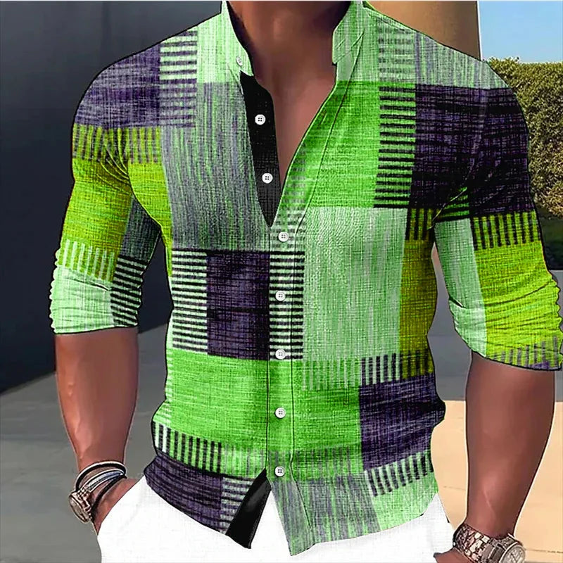 Linen men's casual stand collar stylish comfortable soft long sleeve shirt designer design new 2024 men's tops a range of colors