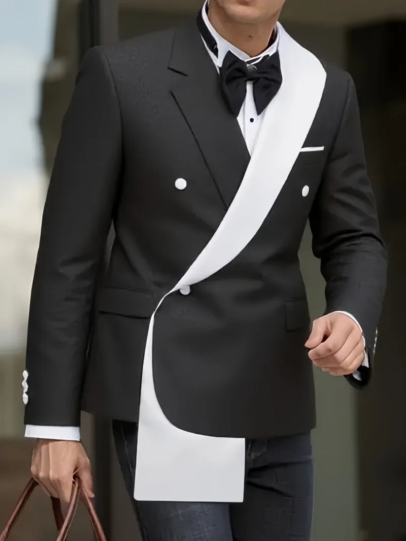 Suit Blazer Jacket Men's Black White Patchwork Suit Jacket Asymmetrical Design Blazer Stage Host Wedding Banquets Party Blazer