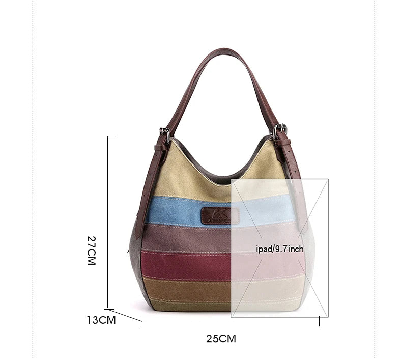Canvas patchwork Female Top-Handle Bag Women Shoulder Bag Vintage Ladies Commuting Handbags