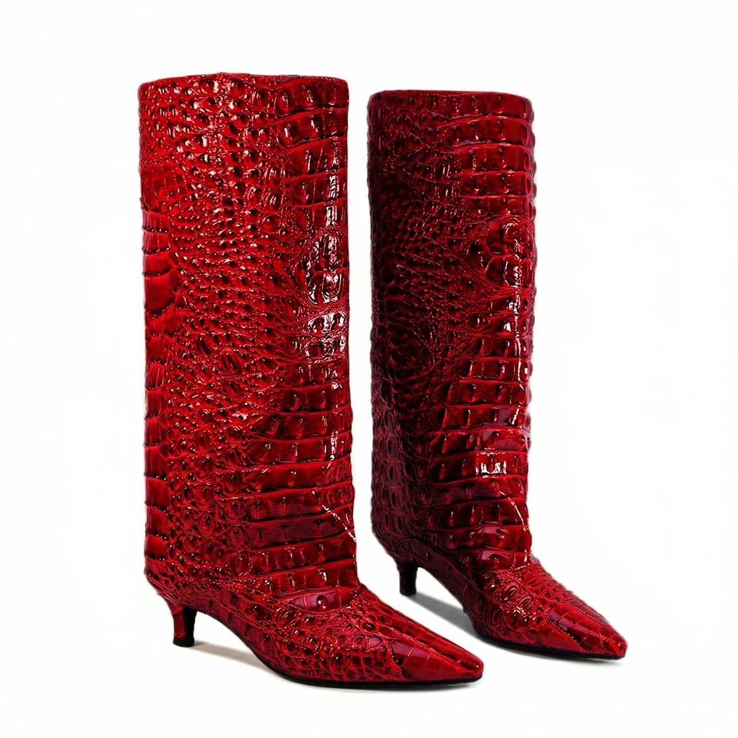 Women's Spring and Autumn New Cat Heel Wide Knee Knee Boots Fashion Pointed Women's Low Heel Mid Heeled Boots