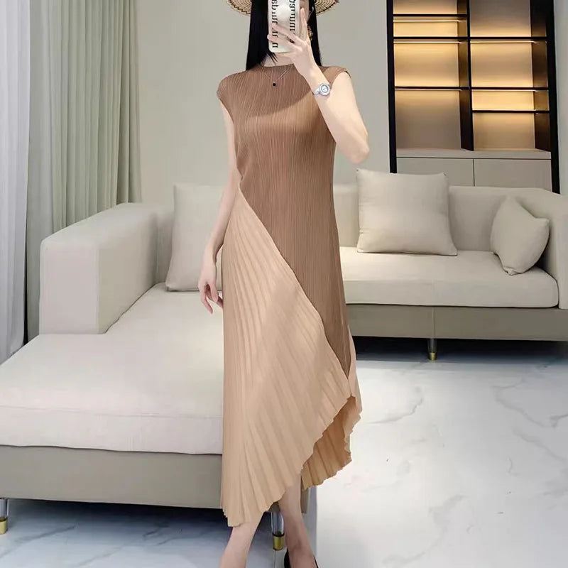 High-end women's summer dresses, sophisticated and stylish new styles, solid color, irregular patchwork, elegant evening gowns.