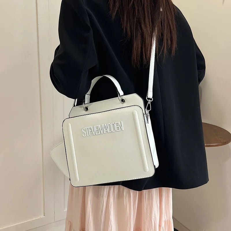 Trendy Commuter Women's Shoulder Bag Fashionable Letter Print Simple Urban Style PU Material Medium Size Zipper Opening Cross...