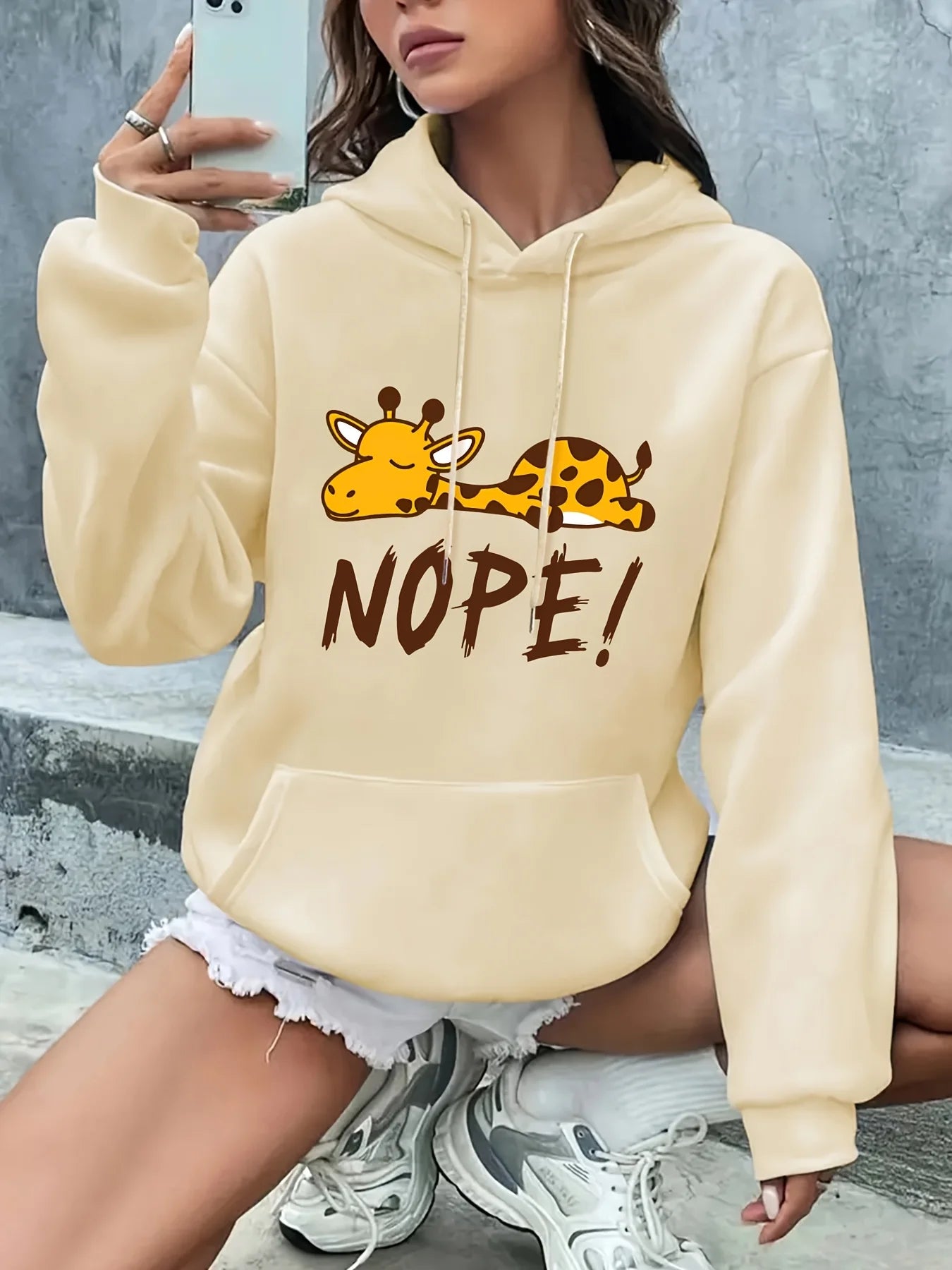 Women Hoodies Giraffe Cartoon Nope print 2025 Winter Autumn Y2k Sweatshirt Top Hoodie Long Sleeve Women's Casual Clothing