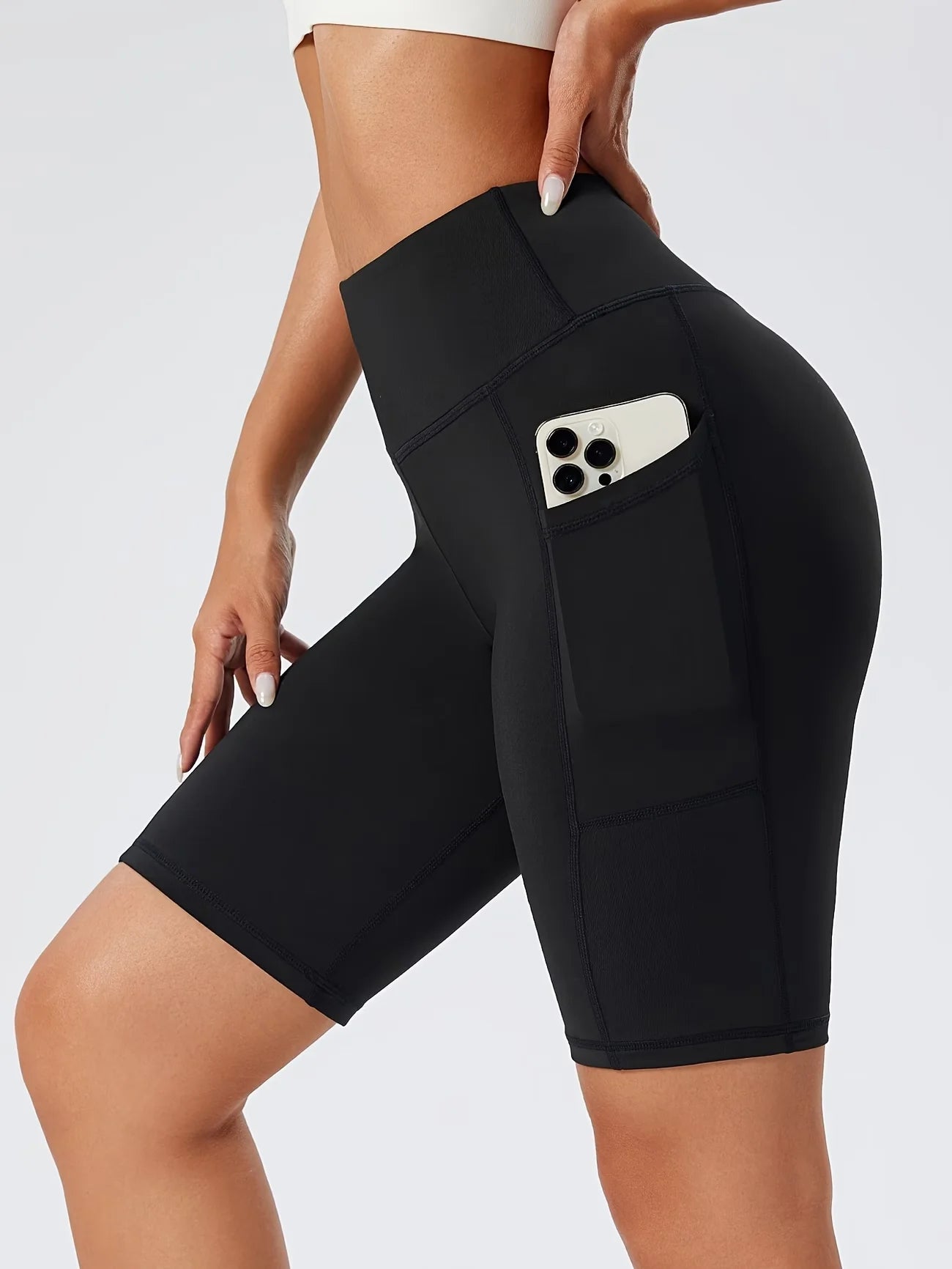 Women's Sports Shorts With Side Pockets Casual Shorts Leggings High Waist Tummy Control Running Leggings Compression Shorts