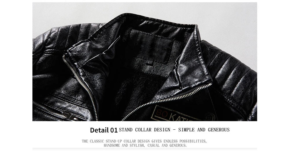 Autumn Winter Men's PU Leather Jackets Fashion Men Retro Zipper Biker Leather Coats Men Fleece Lined Warm Windbreaker Jacket 7XL