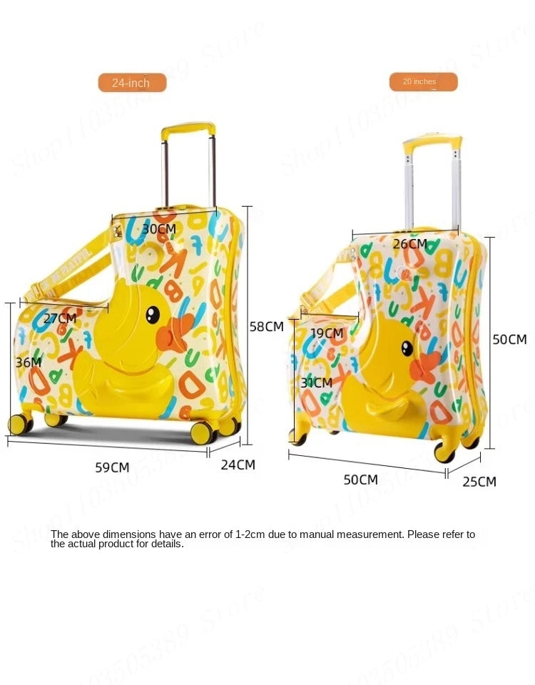 Cute Pony Cartoon Suitcase for Children Can Sit and Ride Carry on Kids Luggage Baby Trolley Case Boarding Cabin 20 Inch